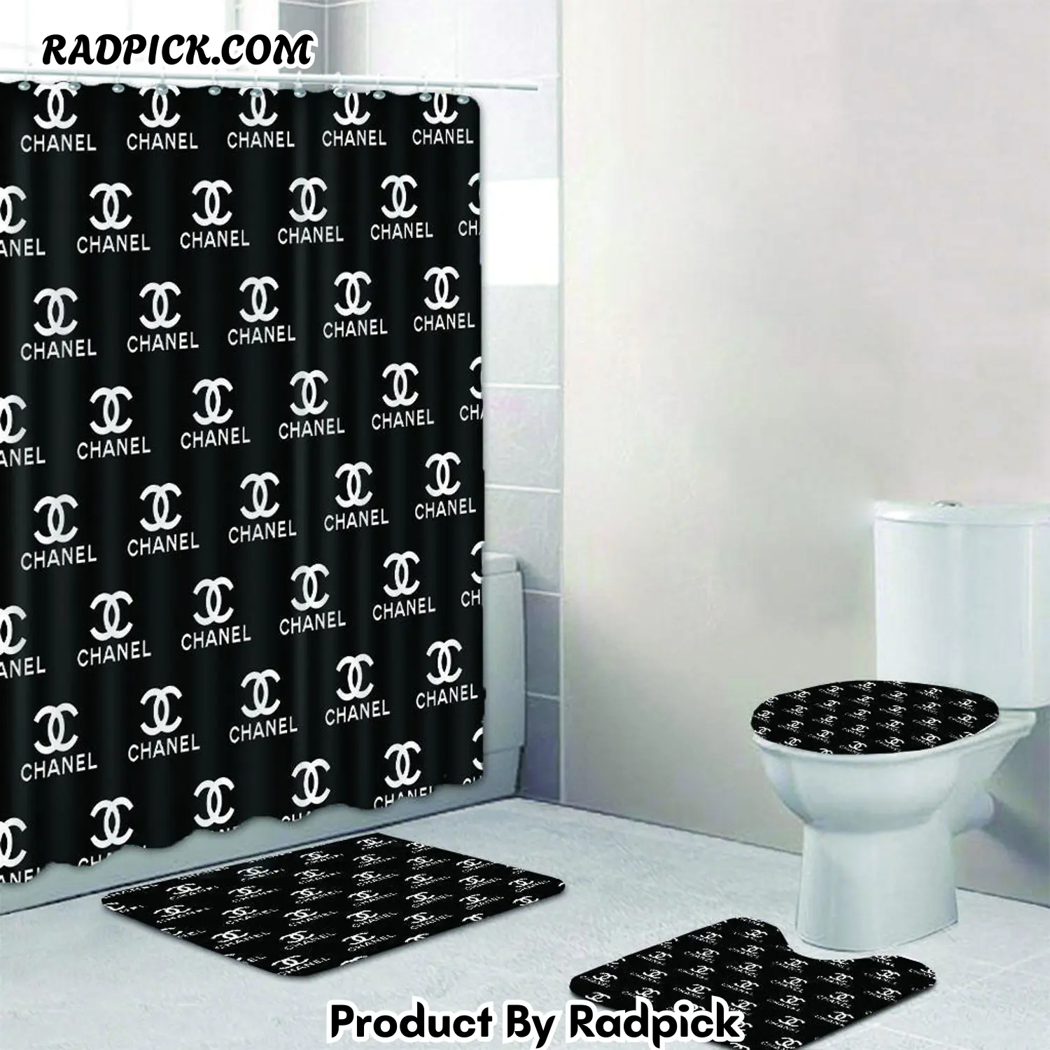 Chanel shower curtain black and white multi logo luxury bath mat sets shower curtain 28 bathroom set rp3871148.png